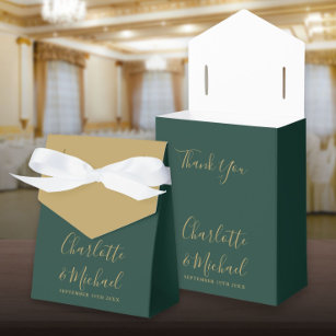 Emerald Green And Gold Script Elegant Wedding Favour Box