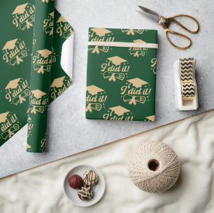 Emerald Green and Gold script I did it Graduation Wrapping Paper