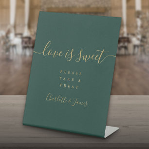 Emerald Green And Gold Script Love Is Sweet Favour Pedestal Sign