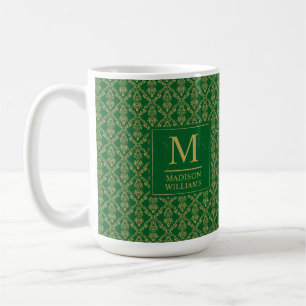 Emerald Green and Gold Seamless Damask Pattern Coffee Mug