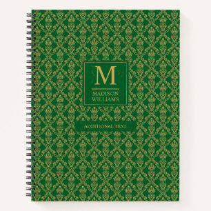 Emerald Green and Gold Seamless Damask Pattern Notebook