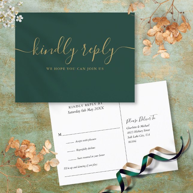 Emerald Green And Gold Song Request RSVP Postcard (Emerald Green And Gold Song Request RSVP Postcard)