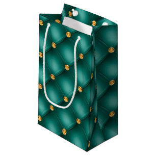 Emerald Green and Gold Tufted Small Gift Bag
