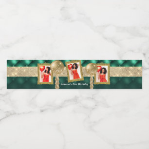 Emerald Green and Gold Water Label with Pictures