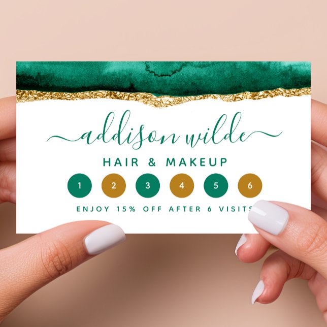 Emerald Green And Gold Watercolor Loyalty Card (Creator Uploaded)