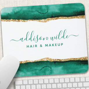 Emerald Green And Gold Watercolor Mouse Mat