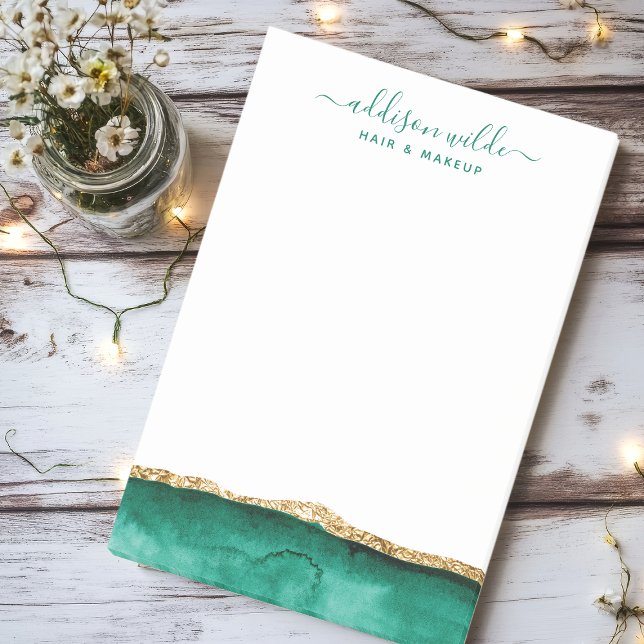 Emerald Green And Gold Watercolor Personalised Post-it Notes (Creator Uploaded)