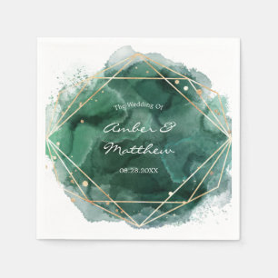 Emerald Green And Gold Watercolor Wedding  Napkin
