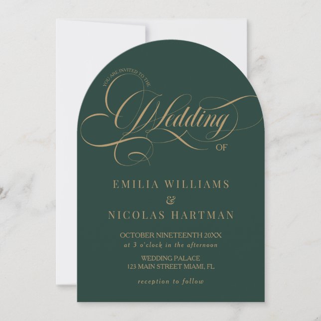 Emerald Green and Gold Wedding Classic  Invitation (Front)