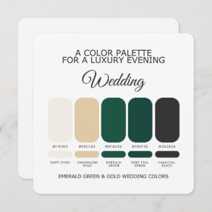 Emerald Green and Gold Wedding Color Palette Card