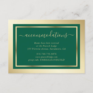 Emerald Green and Gold Wedding Hotel Accommodation Enclosure Card