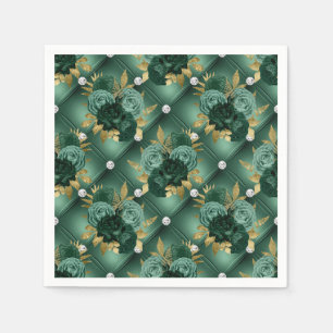 Emerald Green and Gold Wedding Napkin