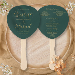 Emerald Green And Gold Wedding Program Hand Fan