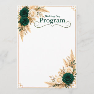  Emerald green and gold  wedding Program Template