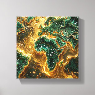 Emerald Green and Gold World Map Canvas - Luxe Geo Print