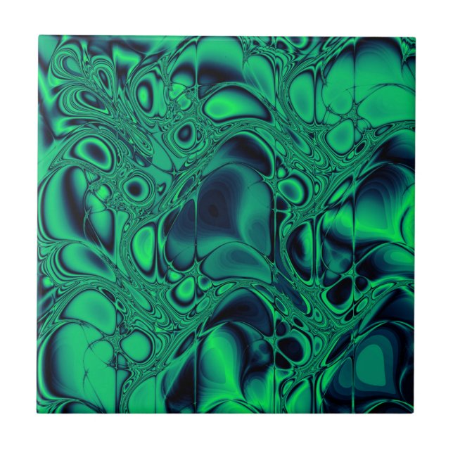 Emerald Green and Palatinate Blue Abstract Marble Tile (Front)
