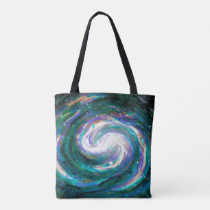 Emerald Green and Purple Painted Galaxy Tote Bag