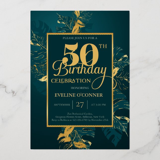 Emerald green and real gold foil 50th birthday foi (Front)
