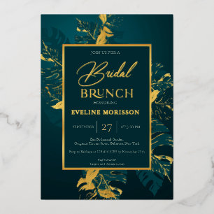 Emerald green and real gold foil bridal brunch