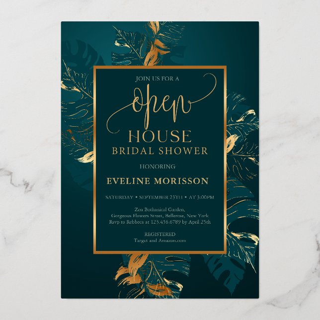 Emerald green and real gold foil open house (Front)