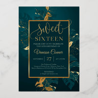 Emerald green and real gold foil sweet sixteen