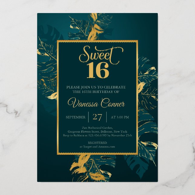 Emerald green and real gold foil sweet sixteen foi (Front)