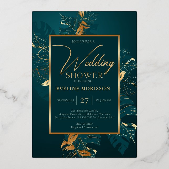 Emerald green and real gold foil wedding shower (Front)