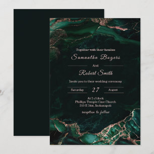 Emerald Green and Rose Gold Wedding Invitation