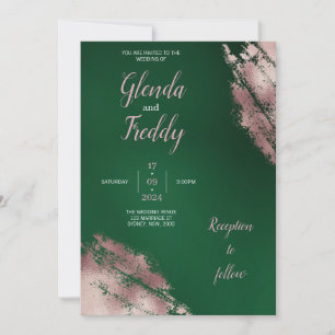 Emerald Green and Rose Gold Wedding Invitation