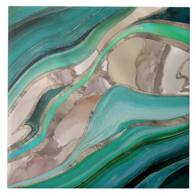 Emerald green and taupe marble tile (Front)