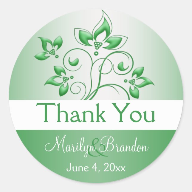 Emerald Green and White 1.5" Thank You Sticker (Front)