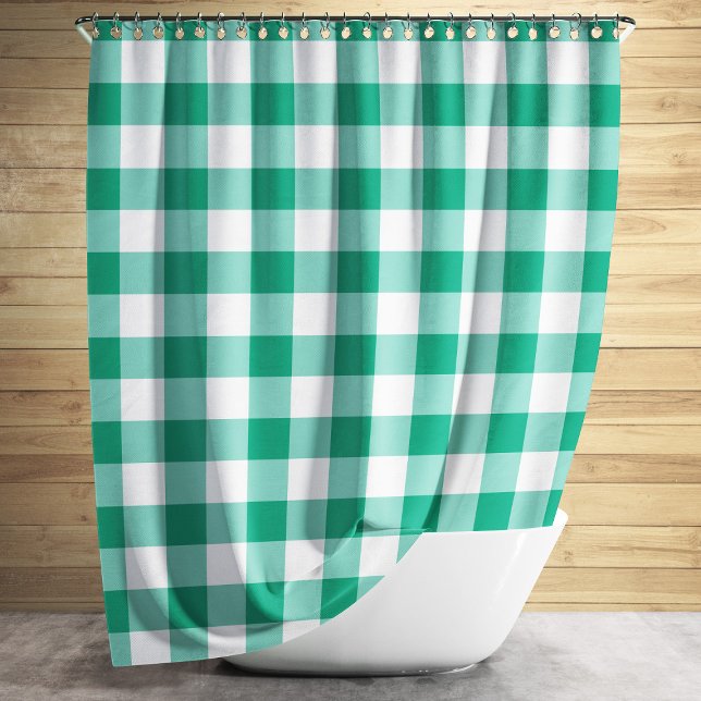 Emerald Green And White Checked Gingham Pattern Shower Curtain (Creator Uploaded)