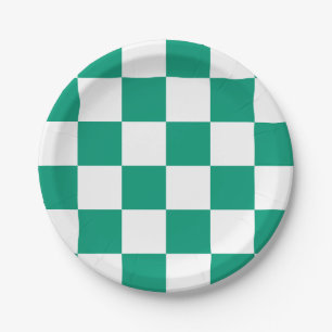 Emerald Green and White Chequered Paper Plate