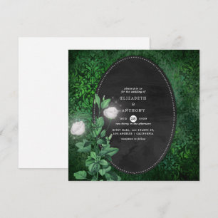 Emerald Green and White Damask Floral Wedding Invitation