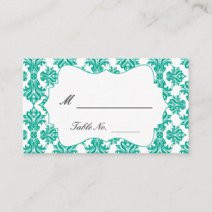 Emerald Green and White Damask Wedding Place Cards