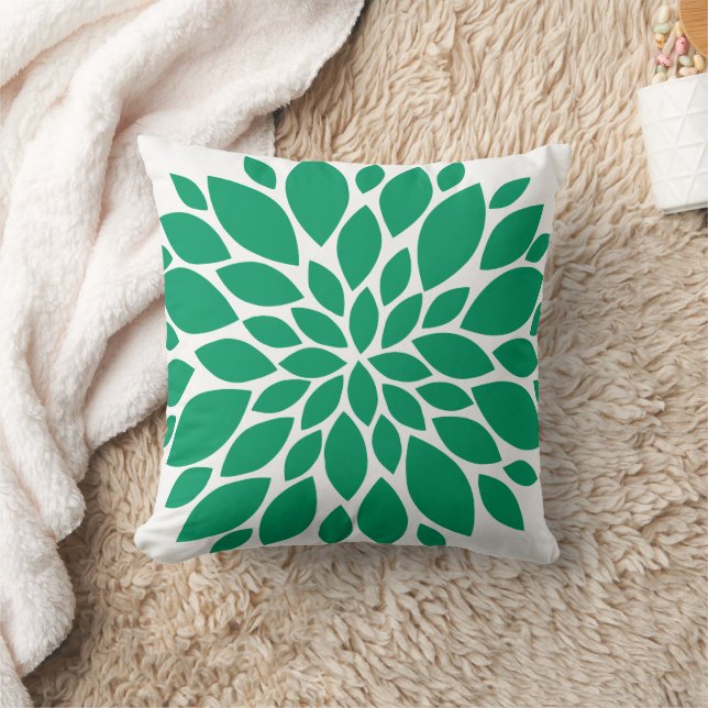 Emerald Green and White Floral Burst Cushion (Blanket)