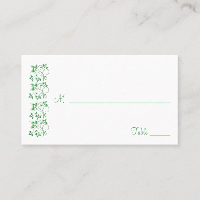 Emerald Green and White Floral Placecards (Front)
