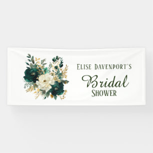 Emerald Green and White Gold Peonies Wedding Banner