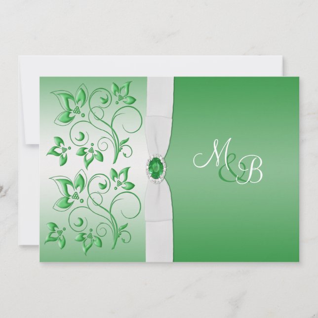 Emerald Green and White II Monogram Invite (Front)