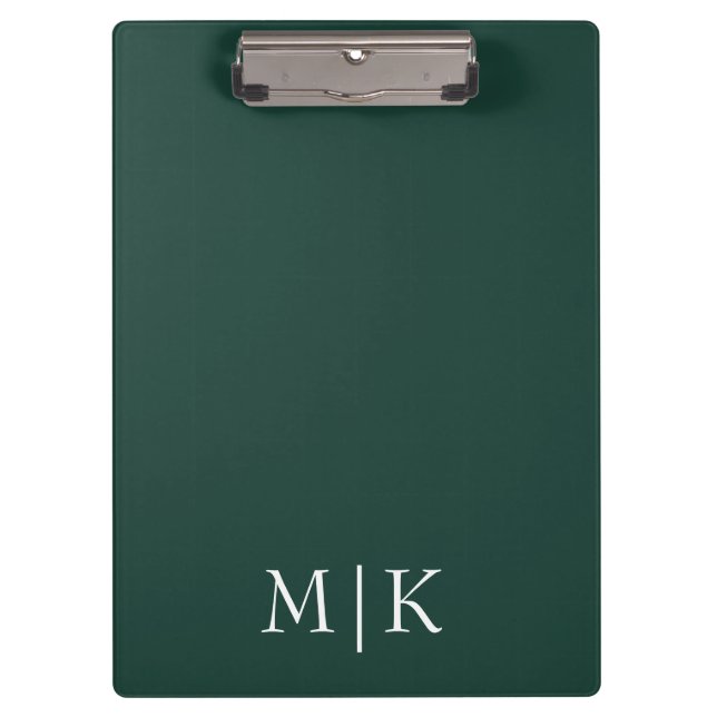 Emerald Green and White | Modern Monogram Clipboard (Front)