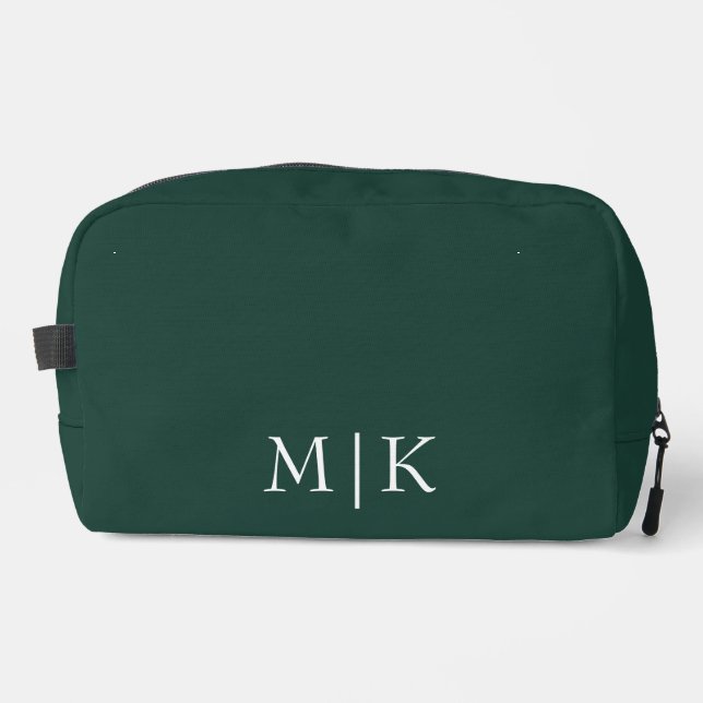 Emerald Green and White | Modern Monogram Dopp Kit (Front)