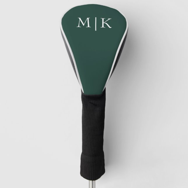 Emerald Green and White | Modern Monogram Golf Head Cover (Front)