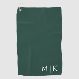 Emerald Green and White   Modern Monogram Golf Towel