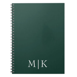 Emerald Green and White Modern Monogram Notebook