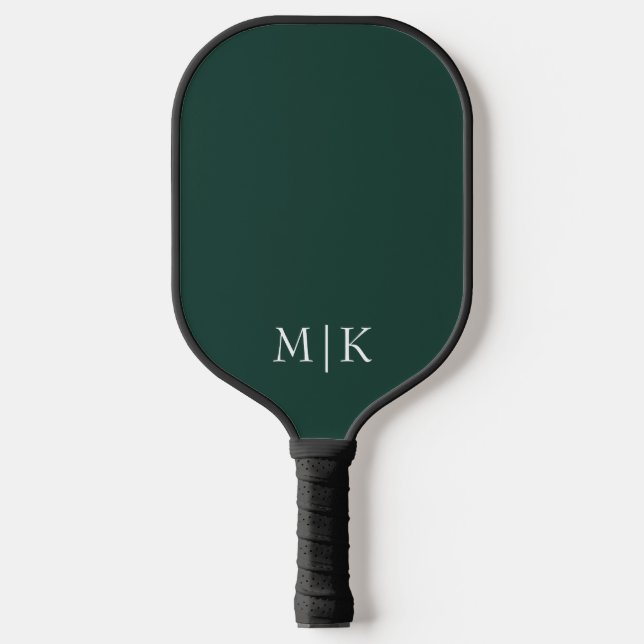 Emerald Green and White | Modern Monogram Pickleball Paddle (Front)