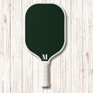 Emerald Green and White Modern Monogram Pickleball Paddle