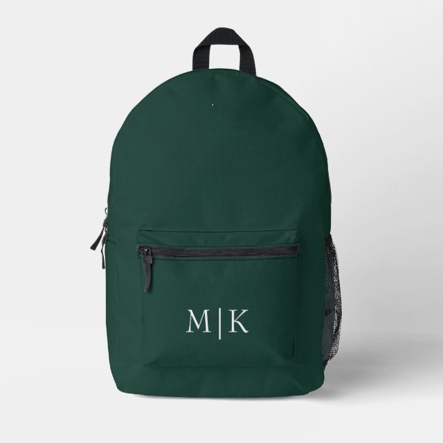 Emerald Green and White | Modern Monogram Printed Backpack (Front)