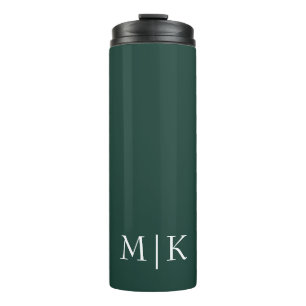 Emerald Green and White   Modern Monogram Thermal Tumbler