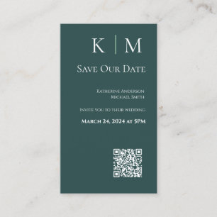 Emerald Green and white-Modern-Save the Date- Business Card