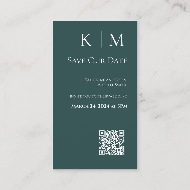 Emerald Green and white-Modern-Save the Date- Business Card (Front)